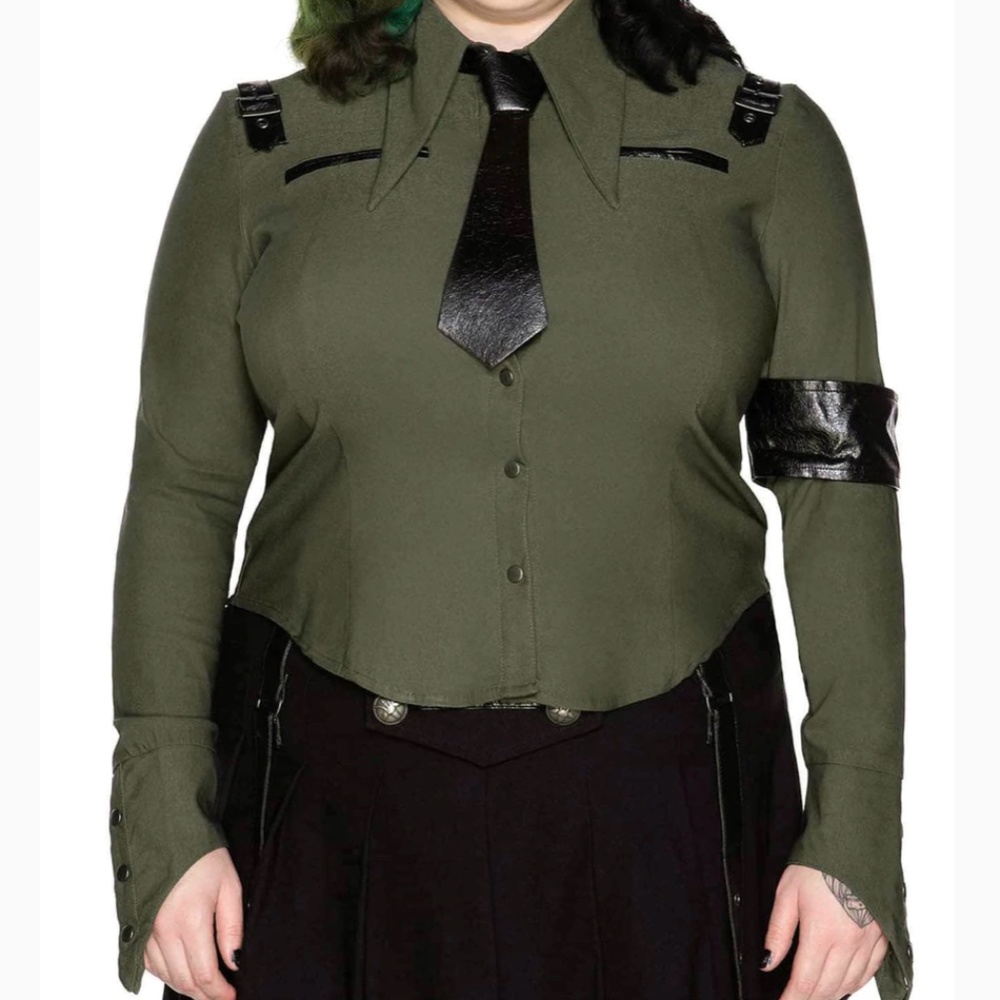 Killstar Plus Size Secret Mission Khaki Button Up Top 3XL NWT